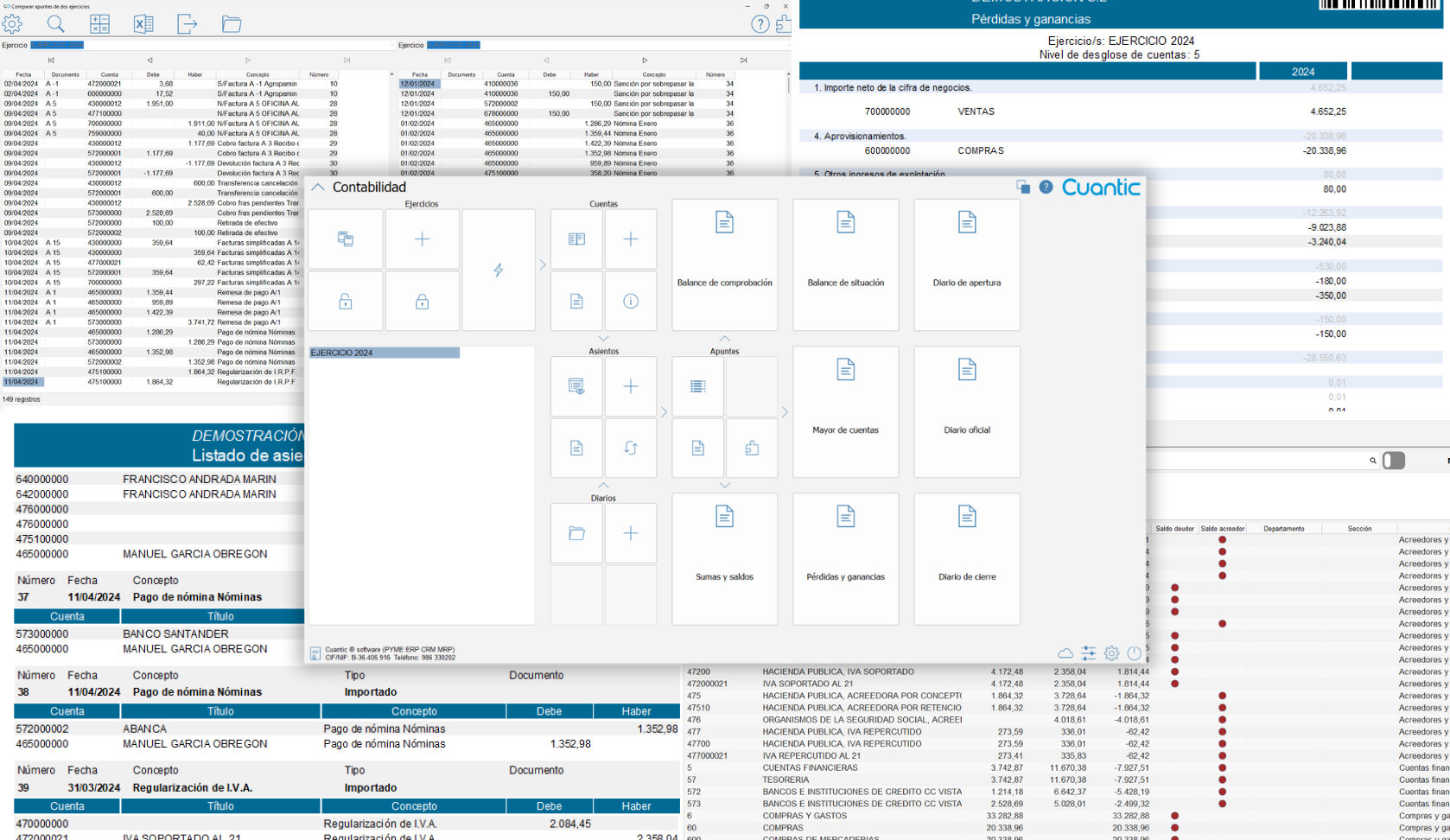 Cuantic ERP — entorno de gestión completo en pantalla, con la contabilidad de la empresa